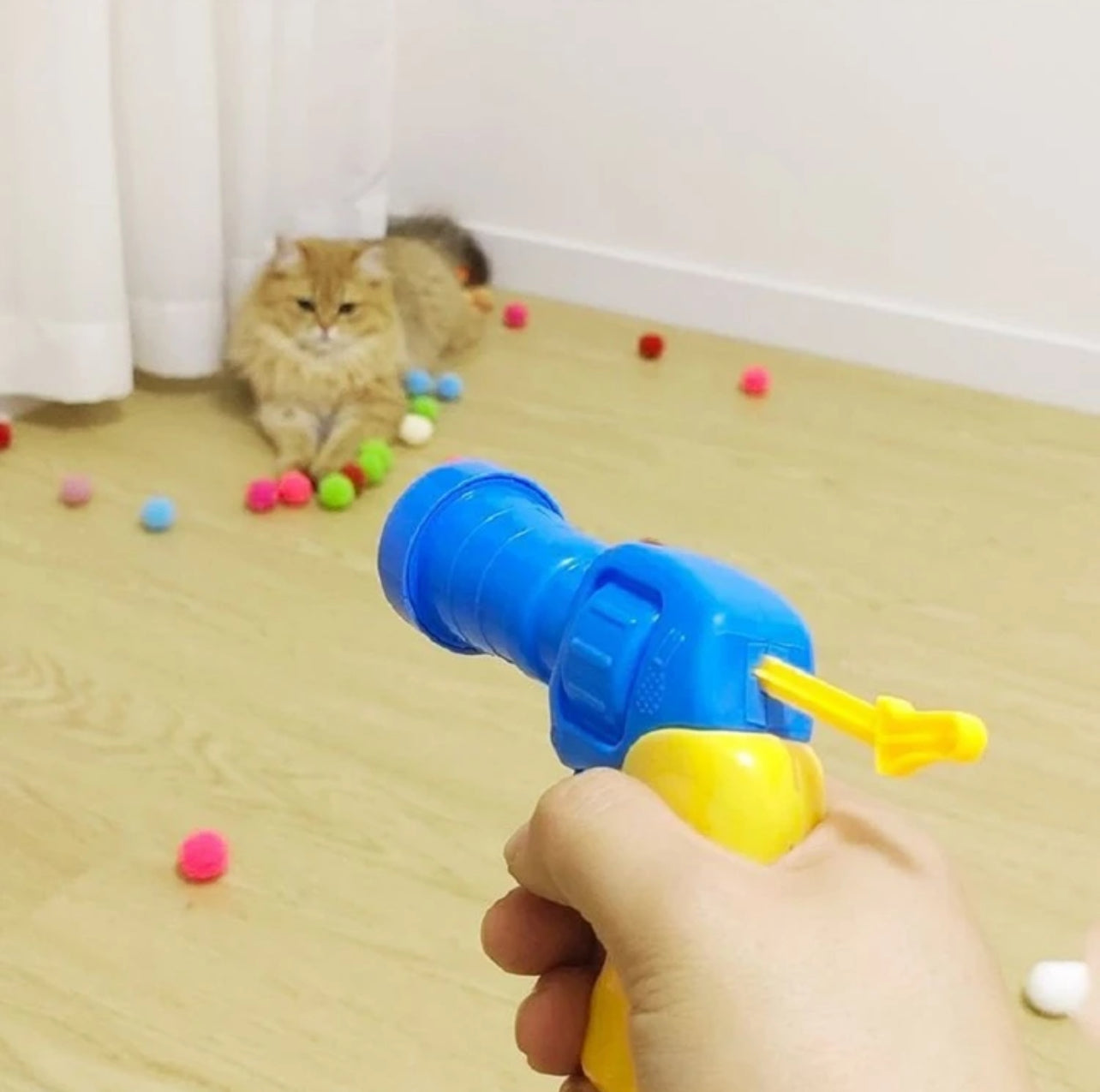 Interactive Toy for Cat Plush Ball Launcher with 30 Pieces Random Color Plush Balls