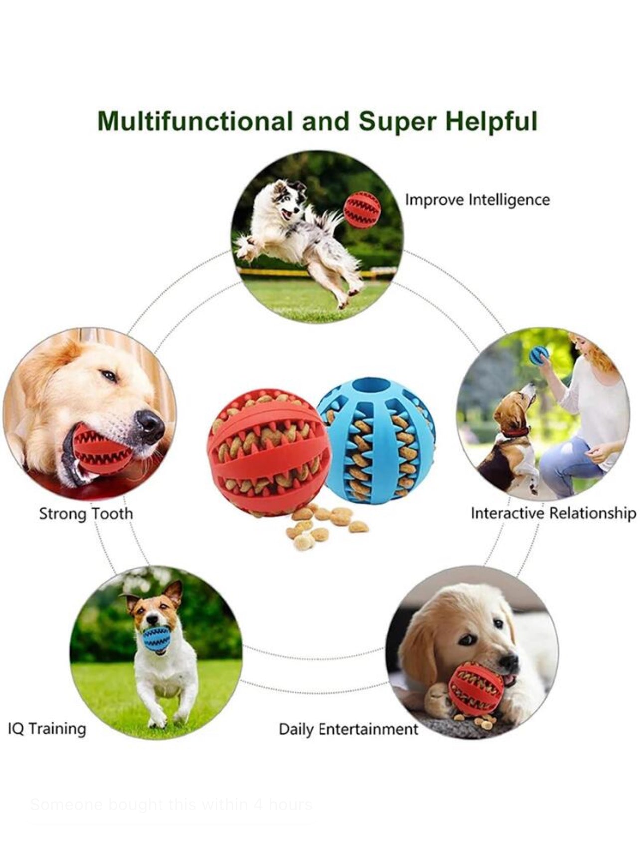 Extra Tough Rubber Interactive Ball for Dog with Teeth Cleaning Feature