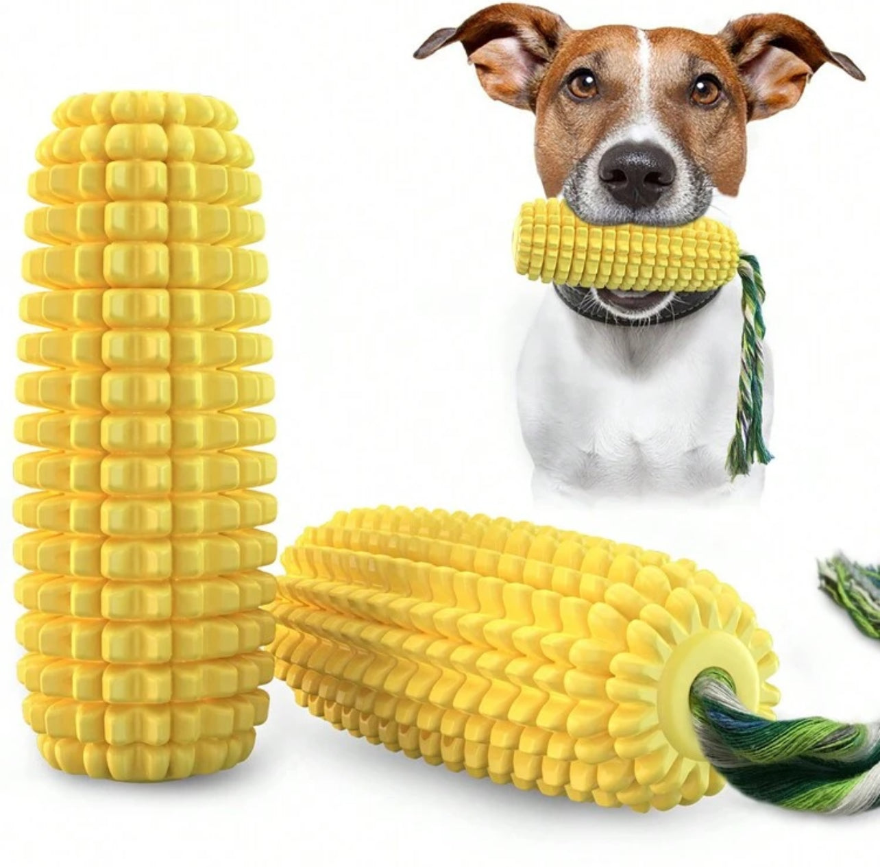 Corn Shaped Interactive Dog Chewing Toy with Rope and Sound 