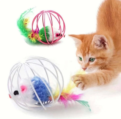 Interactive Cat Toy Ball with Cute Mice inside