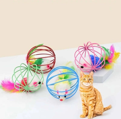 Interactive Cat Toy Ball with Cute Mice inside