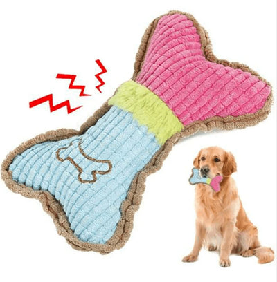 Durable Squeaky Plush Bone-Shaped Dog Toy, Interactive Pet Toy Stable for Small and Medium Size Dogs