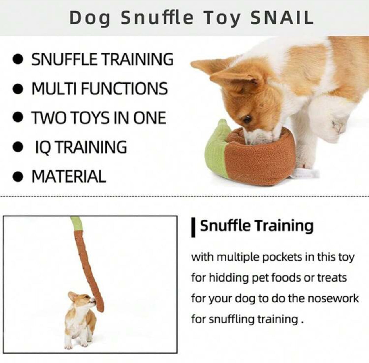 Interactive Dog Toy with Snail Shape Feeder Puzzle, Squeaking Plush Dog Toy for Chewing &b Training