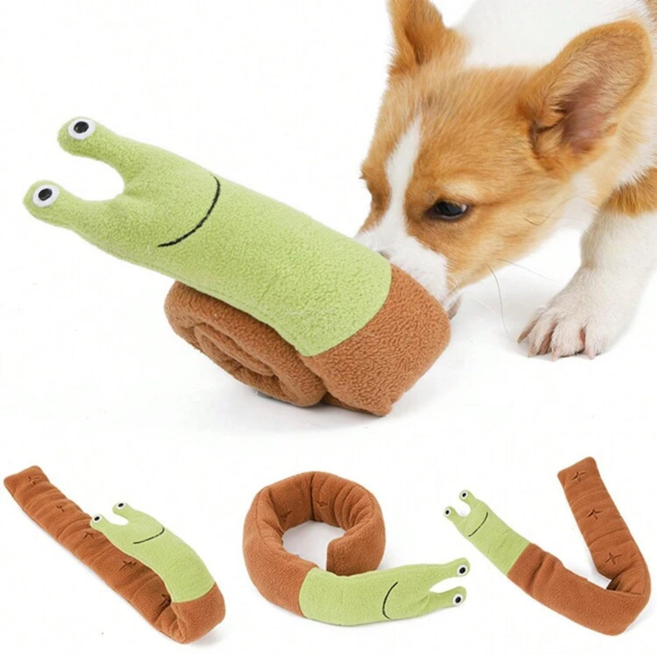 Interactive Dog Toy with Snail Shape Feeder Puzzle, Squeaking Plush Dog Toy for Chewing &b Training