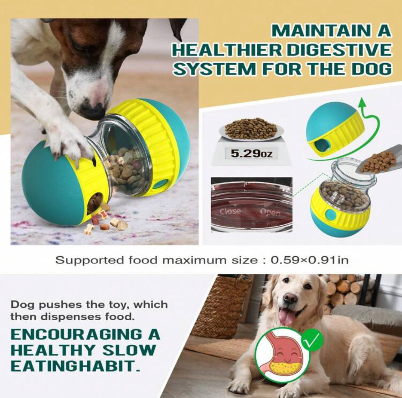 Slow Food Release Interactive Dog Rolling Ball, Slow Feeder Training Toy