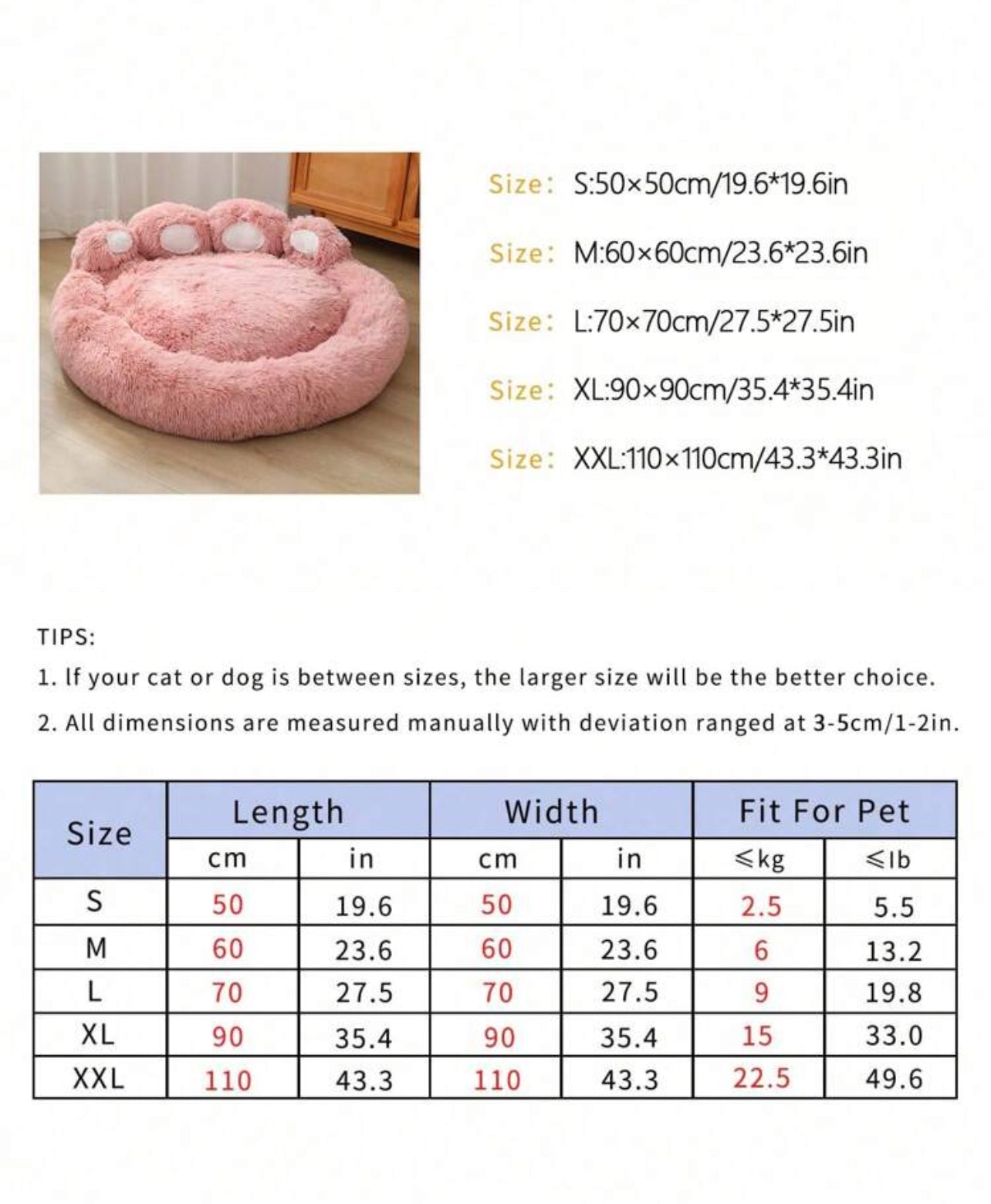 Plush Pet Bed in Paw Design