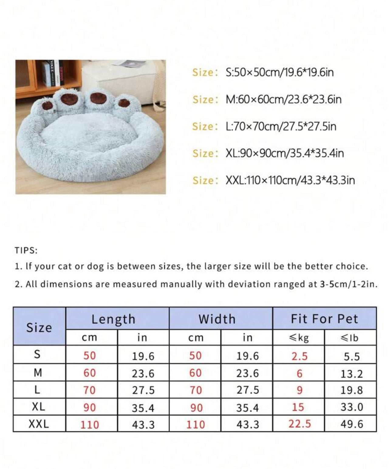 Plush Pet Bed in Paw Design