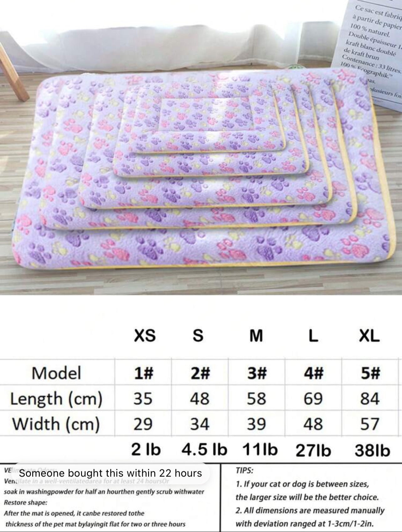 Thick and Soft Sleeping Cushion Pad for a Dog or Cat, Sizes X-Small-XX-Large