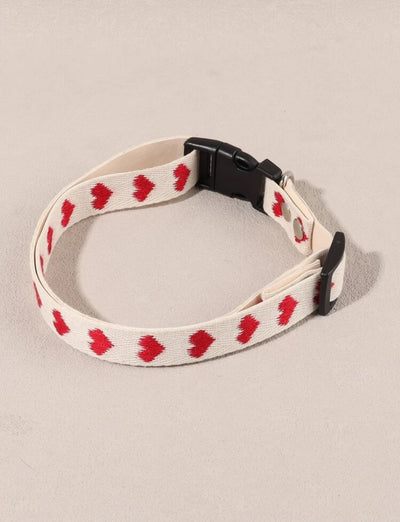 Soft Jacquard Pet Collar With Heart Pattern, Suitable For Small Cats & Dogs